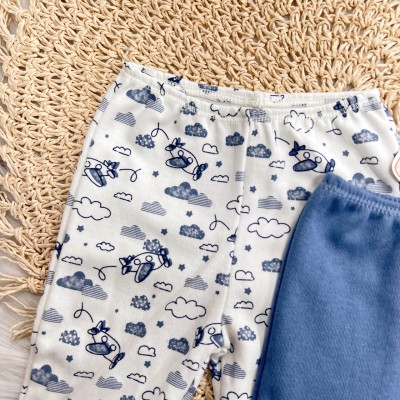 Kit 3 calças - Aviãozinho, Azul Jeans, Carrinhos